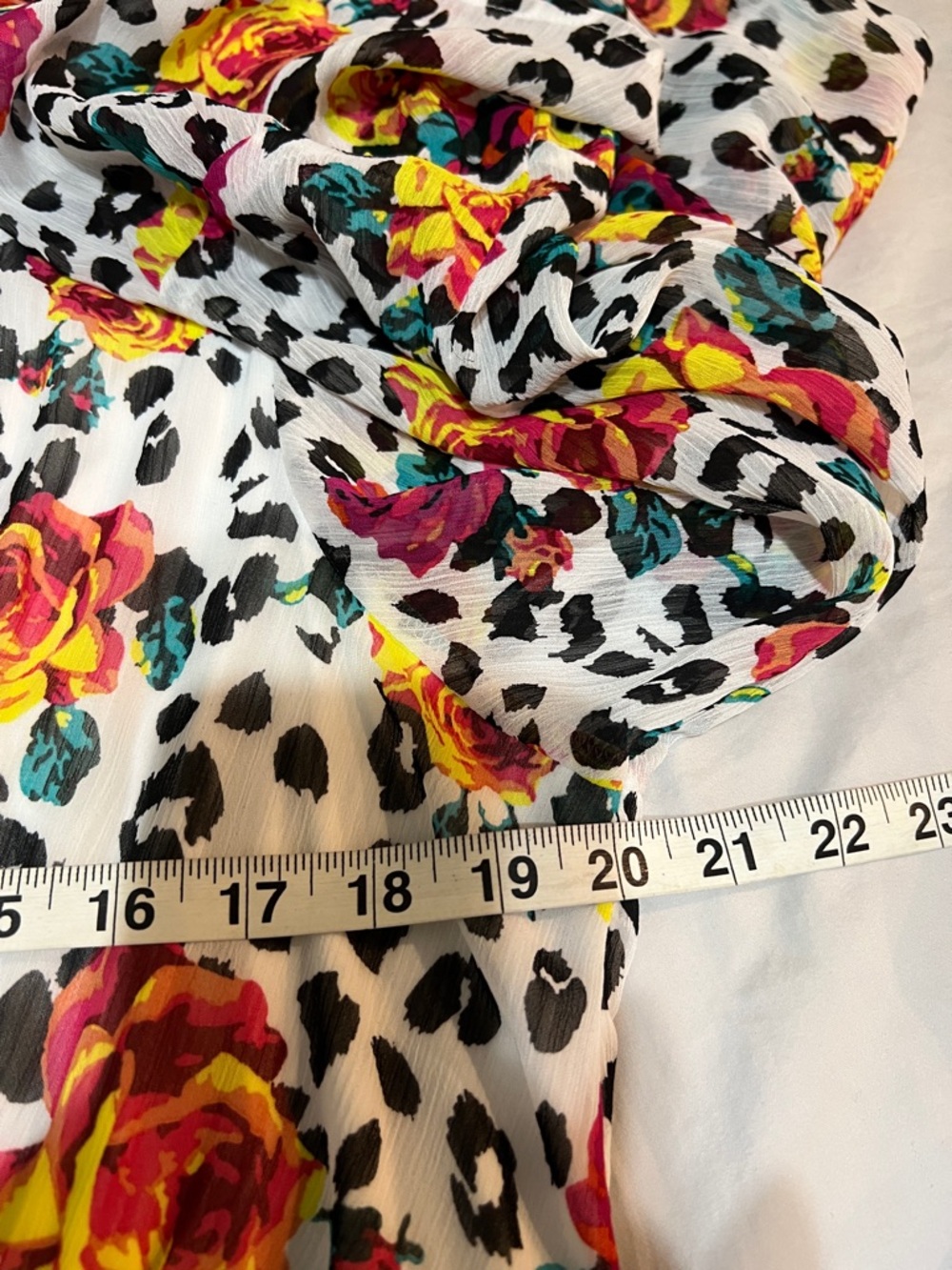 Torrid x Betsey Johnson Leopard Rose Chiffon Ruffle Bell Sleeve Mini Dress 2X - Picture 9 of 10